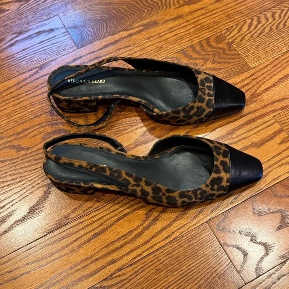 NWOB Veronica Beard Cecile Leopard Suede Slingback Pumps Size 9 - Picture 7 of 11
